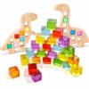Soulchen Kids Wooden Building Block Set, 20 Rainbow Gem Cube Stacking Blocks - 2 Dinosaur Skeletons, Montessori Toddler Stacking Toy, Learning Educational Toy Sensory Gift for Boys Girls