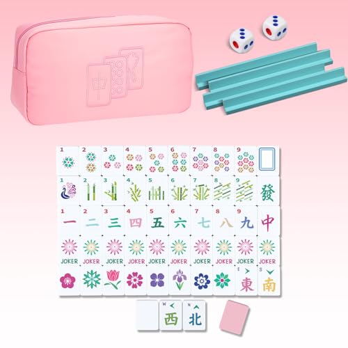 Soulchen Mini American Mahjong Tile Set Include 160 0.8 Inch Mahjong Tiles 2 Dice 4 Wooden Rulers 1 Accessory Bag 4 Beginner Rule Cards(Pastel)