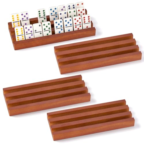 Soulchen Walnut Wood Color Wooden Domino Racks Set of 8, Wood Domino Tiles Trays Holders Organizer for Mexican Train Classic Board Accessories, Dominoes Not Included (7.1 x 2.8 Inch)
