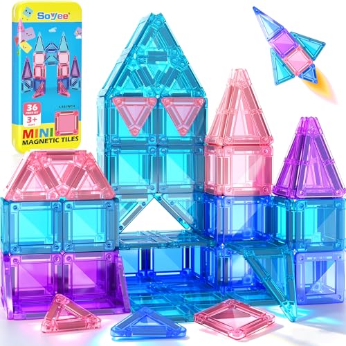 Soyee Mini Magnetic Tiles Kids Toys Travel Essential Games Magnet Building Blocks STEM Sensory Educational Toys for 3 4 5 6 7 8+ Year Old Boys Girls Christmas Birthday Gifts