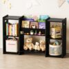 SpaceAid 6-in-1 Bookshelf Storage Organizer, Montessori Bookcase for Toddlers, Wooden Book Rack Shelf Cabinet Furniture for Kids Rooms, Playroom, Nursery and Classroom, 45.6“ Wide, Black