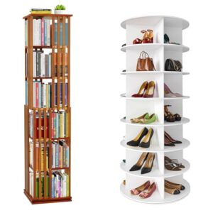 SpaceAid 6 Tier Rotating Bookshelf Tower and Tier Rotating Shoe Rack Tower