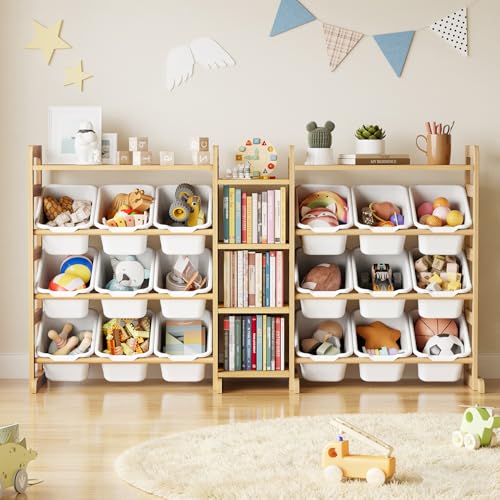 SpaceAid Large Toy Storage Organizer with 6 Shelves and 18 Bins, Book Shelf Organizers Storage Bookshelf, Kids Bin Shelf Box Bookcase for Bedroom Playroom Organization Room Decor, White