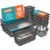 SpaceHacks 15 PCS Clear Plastic Drawer Organizer Set, 4-Size Acrylic Drawer Storage Trays, Storage Bins for Makeup, Gadgets, and Jewelry in Bathroom, Bedroom and Office, Clear Black