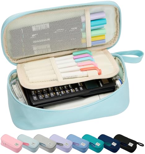 SPACEMATE Pencil Case Pouch Box Bag School Supplies Girls Boys Kids, Cute Preppy Stuff Large Big Capacity Aesthetic Pen Organizer, Back to College Stationary, Eggshell Blue, Standard Stlye, 1800ml