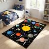Space Rug for Boys Room Outer Universe Theme Bedroom Carpet Kids Floor Mat Planet Solar System Galaxy Design Educational Playroom Rug, 2'6''×4'
