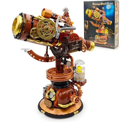 Space Telescope Building Blocks Set with LED Lights, Punk Mechanical Linked Telescope Model Kit, Collectible Display Decor STEM Construction Toy Gift for Adults & Teens Space Enthusiast(797PCS)