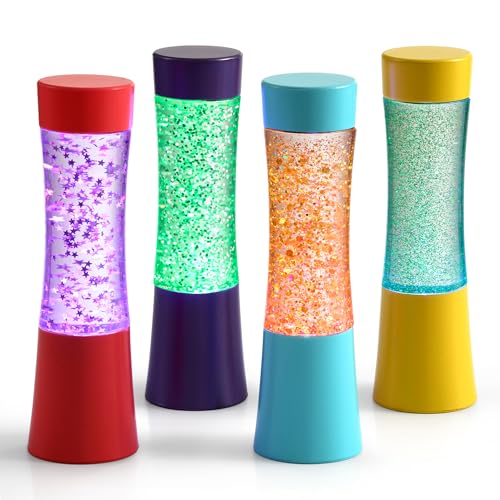 Special Supplies Light-Up Glitter Sensory Tubes – 4-Pack - Liquid Motion Timers for Stress Relief, Focus, and Relaxation - Colorful Calm Down Bottles for Kids and Adults - Leakproof, Ages 3+