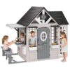 SPECRAFT Wooden Playhouse for Kids Outdoor, Backyard Play House with Kitchen, Bench, Chalkboard, Mailbox, Pet Door and Flower Boxes, Pretend Cottage for Ages 3-8