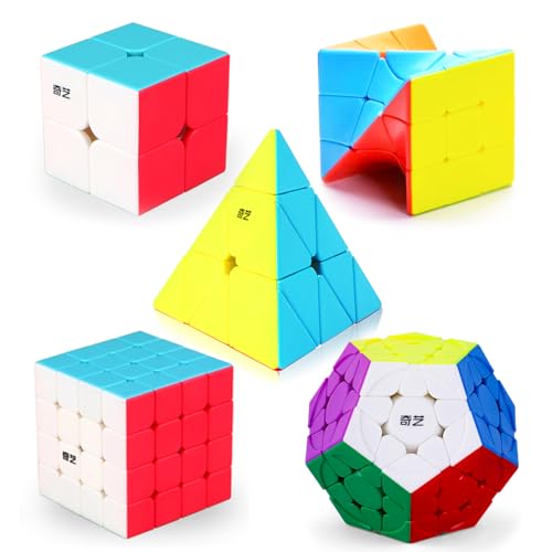 Speed Cube Set, 2x2, 4x4, Megaminx, Pyramid and Twist Cubes, Stickerless Magic Cubes Collection for Kids, Teens & Adults, 5 Pack
