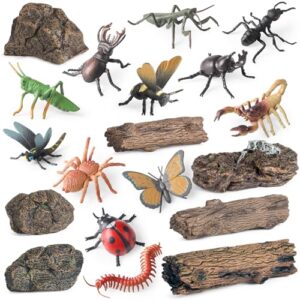 SpeedNexly 19 Pcs Mini Resin Bug Animals Figures Toys and Fake Rock Scene