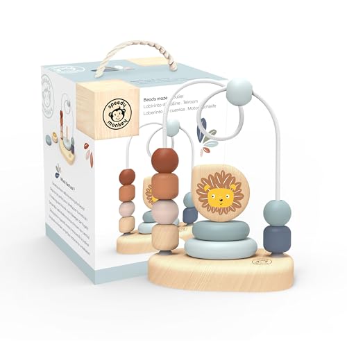 Speedy Monkey Lion Bead Maze, Colorful Wire Frame Toy with 7 Soft Beads, Promotes Dexterity, Hand-Eye Coordination & Color Recognition, Non-Toxic Paint, Ideal for Kids 1-3 Years