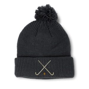 Speedy Pros Pom Pom Beanies for Women Field Hockey Sport A Embroidery Skull Cap Hockey Hockey Winter Hats for Men Acrylic 1 Size Black Design Only