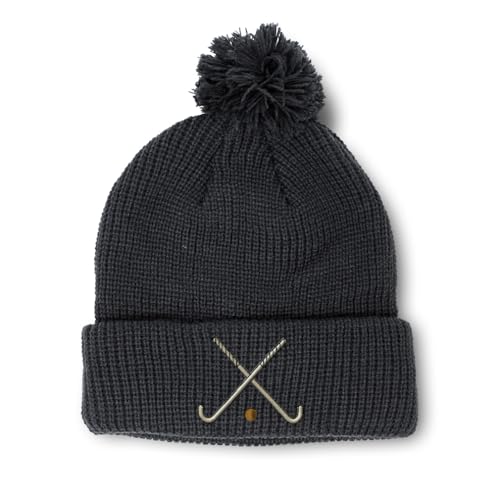 Speedy Pros Pom Pom Beanies for Women Field Hockey Sport A Embroidery Skull Cap Hockey Hockey Winter Hats for Men Acrylic 1 Size Black Design Only