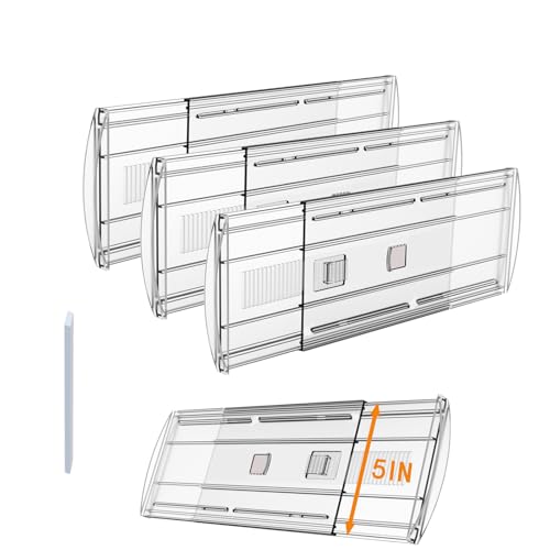 SPEREELER 3 Pack Adjustable Heavy-Duty Drawer Dividers for Clothes,5" High Expandable From 13-21" Clear Drawer Organizers, PC Plastic Separators for Dresser/Bedroom/Bathroom/Kitchen/Office Storage