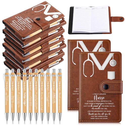 Spiareal 20 Sets Back to School Gift for Nursing, Pinning Ceremony Gifts, 3.74 x 6.1 Inches Inspirational Hardcover Notebook with Bamboo Pen Affirmation Gifts for Nurse Rn Lpn (Brown)