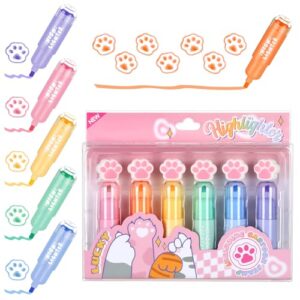 Spiareal 6 Pcs Soccer Highlighters with Stamper, Cat Paw Kawaii Multicolor