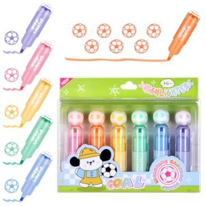Spiareal 6 Pcs Soccer Highlighters with Stamper, Soccer Kawaii Multicolor