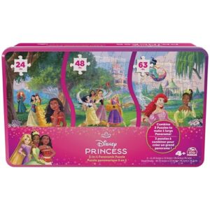 Spin Master Games, 3-in-1 Panoramic Puzzle, 3 Puzzles Combine into 1 Scene, 24, 48 & 63 Pieces, Collectible Storage Tin, Styles May Vary, for Ages 4 & Up