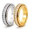 Spinning Fidget Rings for Women, Ultra Quiet Rhinestone Spinner Ring for Stress and Anxiety Relief, Everyday Matching Couple Rings, 2Pcs Gold and Silver Hypoallergenic 304 Stainless Steel, Size 8
