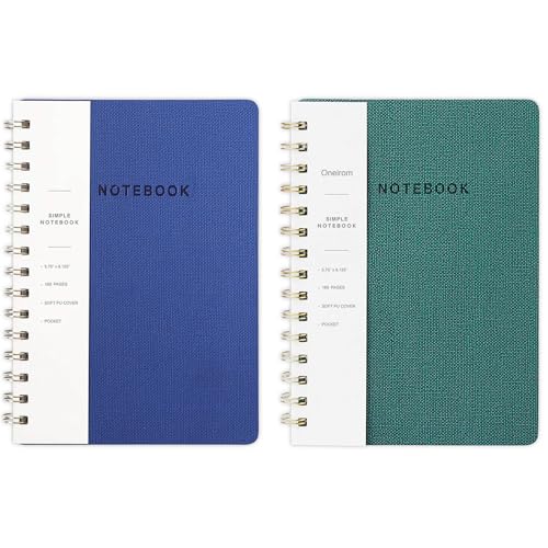 Spiral Notebook-5.75" x 8.125" College Ruled Journal with Inner Pockets and 160 Pages,PU Leather Cover Business Journal, Twin-Wire Binding Notebook Perfect for Office & Home School Supplies 2 pack NavyBlue/Green