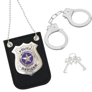 Spooktacular Creations Police Pretend Toy Set for Kids, Silver Police Badge Handcuffs, Cop Play Costume Accessories, Halloween Party Favors, Detective Dress Up, Christmas Stuffers for Boys Men Women