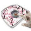 Spring Cherry Blossoms Feeding Mat, Pink Flower Branch Gray Border Waterproof Foldable Pet Cat Dog Food Mat Placemats for Cats Dogs Water Bowl 17.7x11.8in
