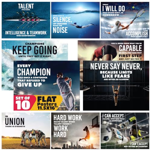 Sproutbrite 10 Pack 12” x 16” Sports High School Motivational Posters - Educational Inspirational Growth Mindset for Teacher and Students - Inspire Every Classroom
