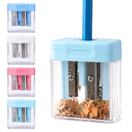 Spwejsr Pencil Sharpeners, Multi-Shape Manual Sharpener for Triangular Round Hexagonal Colored Pencils, Transparent Compact Design for Office Art Supplies, Travel and Daily Use (Mix Color- 4PCS)
