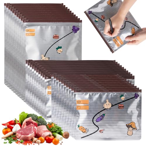 Spwejsr Reusable Aluminum Foil Storage Bags, Stand Up Zip Lock Food Storage Bags with Writable Label Area, Leak Resistant Storage Pouches for Meat, Vegetables, Snacks and Meal Prep (Mix Size- 30PCS)