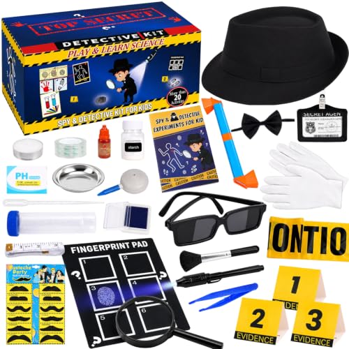 Spy Kit for Kids Detective Fingerprint Science Kit, 20+ Secret Agent Activities with Crime Scene Investigation Tools, STEM Educational Toys Gifts for Boys Girls Ages 6 7 8 9 10 11 12