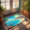 SQEP Cushion Standing Shower Mat Kiwi A Vibrant Tropical Beach Scene with Colorful Houses, Palm Trees, Boats - Fluffy Living Room | Bubble Bath Tub Spa Massager/Anti Fatigue Cartoon