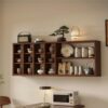 Square Multi-Compartment Wall-Mounted Shelf, Solid Wood Display Rack, Mini Cube Organizer for Tea Cups, Home Decor