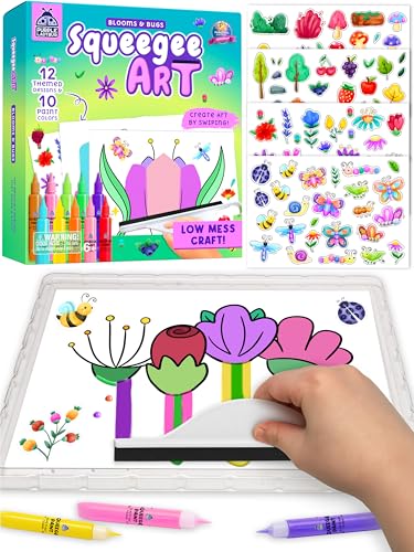 Squeegee Color Squeeze Art Kit - Blooms & Bugs Themed Painting for Kids Ages 4-8, Kids Painting Set with Bug Stickers, Birthday Gift for Kids Age 5 6 7 8 9 - Arts and Crafts for Girls & Boys