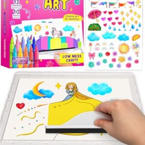 Squeegee Rainbow Squeeze Art Kit for Kids - Princess & Unicorn Painting Kit with Kids Stickers & Mess Free Paints - Girls Birthday Gifts Age 6-7 8 10, Arts and Crafts for Girls - Gift for Girls