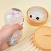 Squishy Dumpling Fidget Sensory Toy with Mini Steamer, Glitter Steamed Bun Stress Comfort Gift, Soft TPR Squeeze Toy with Cute Smiling Face for Adults, Home Office Desk Decor