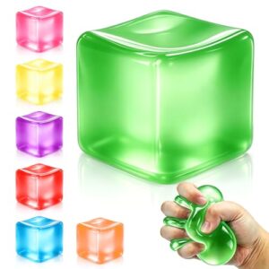 Squishy Ice Cube Stress Balls, Slow Rising Stress Relief Toy, Squeeze Ball Fidget Toys for Adults Teens Boys Girls, Sensory Toys for Kids with Autism, Party Favors Gifts (Green)