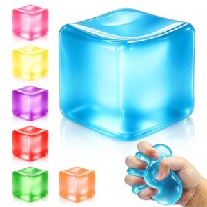 Squishy Ice Cube Stress Balls, Slow Rising Stress Relief Toy, Squeeze Ball Fidget Toys for Adults Teens Boys Girls, Sensory Toys for Kids with Autism, Party Favors Gifts (Blue)