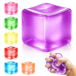 Squishy Ice Cube Stress Balls, Slow Rising Stress Relief Toy, Squeeze Ball Fidget Toys for Adults Teens Boys Girls, Sensory Toys for Kids with Autism, Party Favors Gifts (Purple)