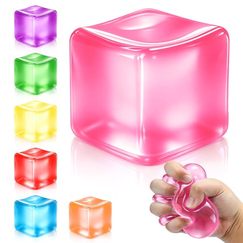 Squishy Ice Cube Stress Balls, Slow Rising Stress Relief Toy, Squeeze Ball Fidget Toys for Adults Teens Boys Girls, Sensory Toys for Kids with Autism, Party Favors Gifts (Red)
