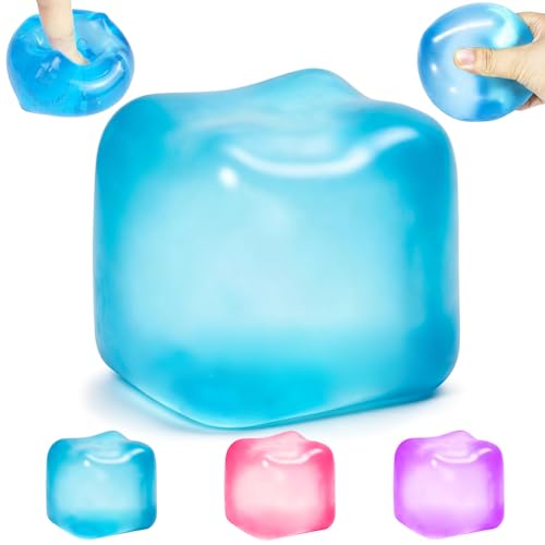 Squishy Stress Cube Fidget Toys, High Density Slow Rising Squeeze Cube, Soft Gel Sensory Fidget Toy for Adults & Kids, Anxiety Relief Squishies for Autism ADHD, Classroom Prize (Blue-1)