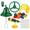 Sratte 17 Pcs Playground Accessories for Kids, Outdoor Swing Set Attachment with Ship Wheel, 10 Rock Climbing Holds, 4 Safety Handle, Hanging Bell, 3X Telescope for Backyard Playhouse Treehouse