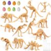 Sratte 52 Pcs Dinosaur Fossil Skeleton Kit for Kids with 24 Assorted Dino Bones & 24 Mini Dinosaur Eggs & 4 Bones, Dino Sand Dig Toys for Science Play Sandbox Birthday Halloween Party(Light Brown)