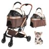 SRECELL Foldable Pet Stroller with Detachable Basket for Travel and Walks