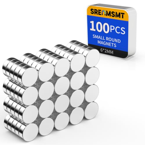 SRENMSMT Small Magnets, Refrigerator Magnets, 100 Pack 6x2mm Neodymium Magnet for Crafts, Rare Earth Magnet for 3D Printing, DIY, Whiteboard, Billboard in Home, Kitchen, Office, School