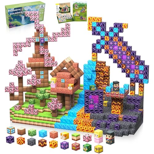SSAWER Magnetic Blocks, 100PCS Magnetic Tiles Building Blocks, Magnet Cubes STEM Sensory Game Toys Christmas Birthday Gifts for Kids Boys Girls Age 3+ (Forest Sword)