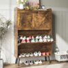 Sscaktu Shoe Storage Cabinet for Entryway, Shoe Cabinet with 2 Flip Drawers, Narrow Shoe Cabinet, Hidden Shoe Rack Cabinet, Free Standing Wooden Shoe Organizer, Rustic Brown