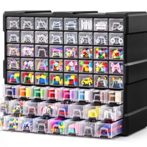 SSRTK 64-Drawer Organizer for Garage Building Bricks Storage, Drawer Storage Cabinet with Dividers and Labels for Hardware,Screws,Nuts Bolts, Garage Tools,Charms,Beads,Craft,Scrapbook
