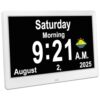 SSYA Dementia Clocks with Day and Date for Seniors,13 Alarms Custom Reminders, Extra Large Digital Calendar Clock for Elderly. (White)
