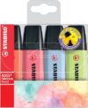 STABILO Highlighter BOSS ORIGINAL Pastel - Pack of 4 - Mellow Coral Red, Cherry Blossom Pink, Cloudy Blue, Dash of Lime